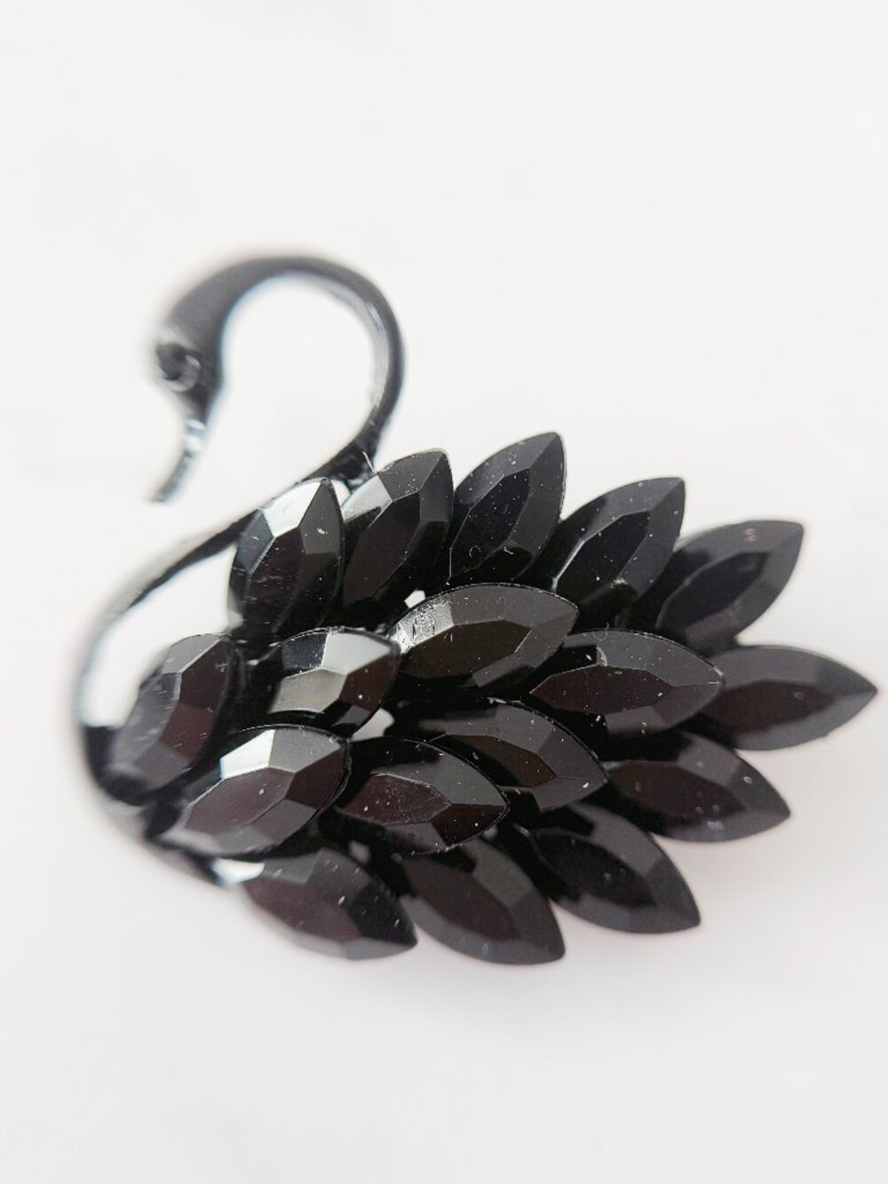 Black Swan Rhinestone Brooch Pin with Marquise Stones, Elegant Bird Jewelry